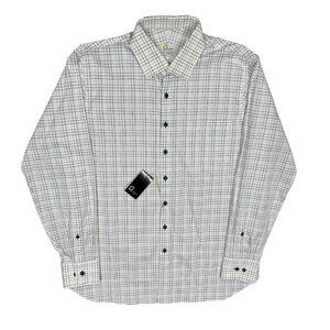 NWT Omega Dress Shirt Textured Check Cotton White Long Sleeve 16.5 Large